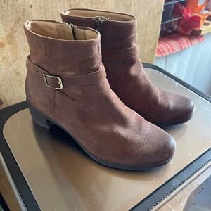 Dansko Chocolate Brown Suede Ankle Booties with Buckle